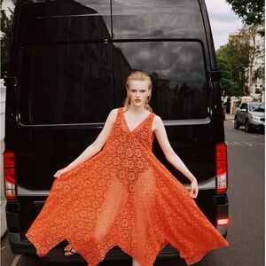 Zara Elegant Coral Orange Lace Dress.